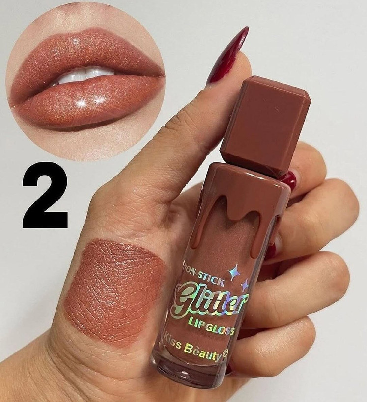رنگبندی و طرح رژ لب مایع شاین Kiss Beauty Glitter Lip Gloss